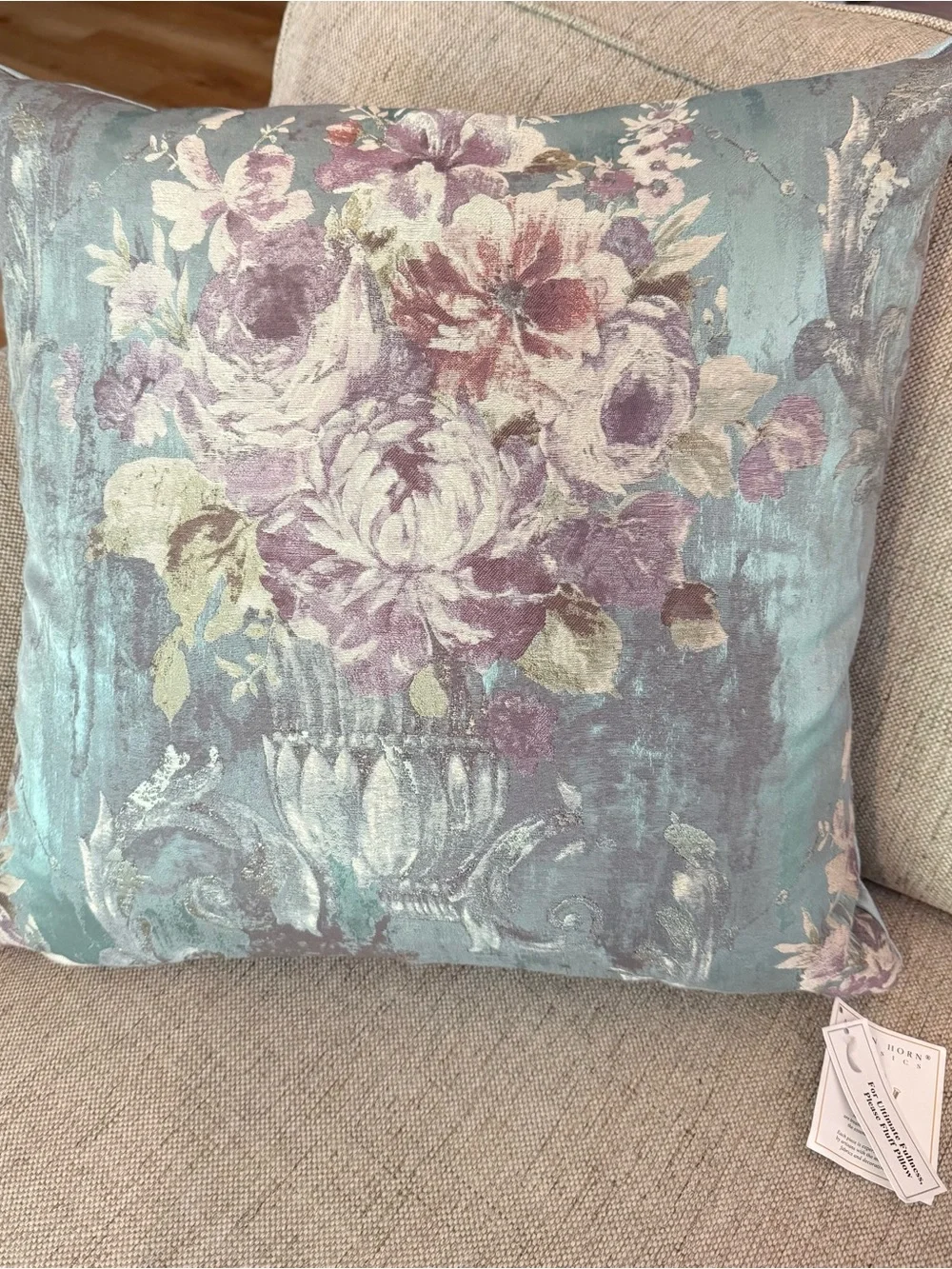 Austin Horn Classics Blue Floral French Vintage Inspired Accent Pillow NEW